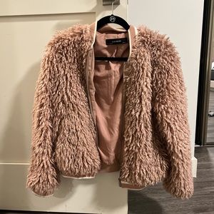 Zara Pink Faux Fur Bomber Jacket